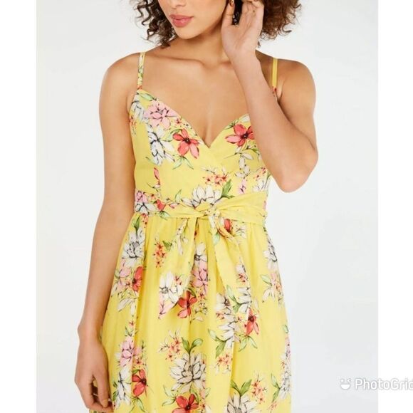 VINCE CAMUTO Yellow Floral Print Midi Dress Sundress Summer Cotton Size 6 New - Picture 3 of 14